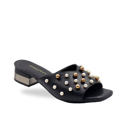 Pearly Pearl Low Heeled Sandals [Black/Pink] [ODD SIZES LEFT]