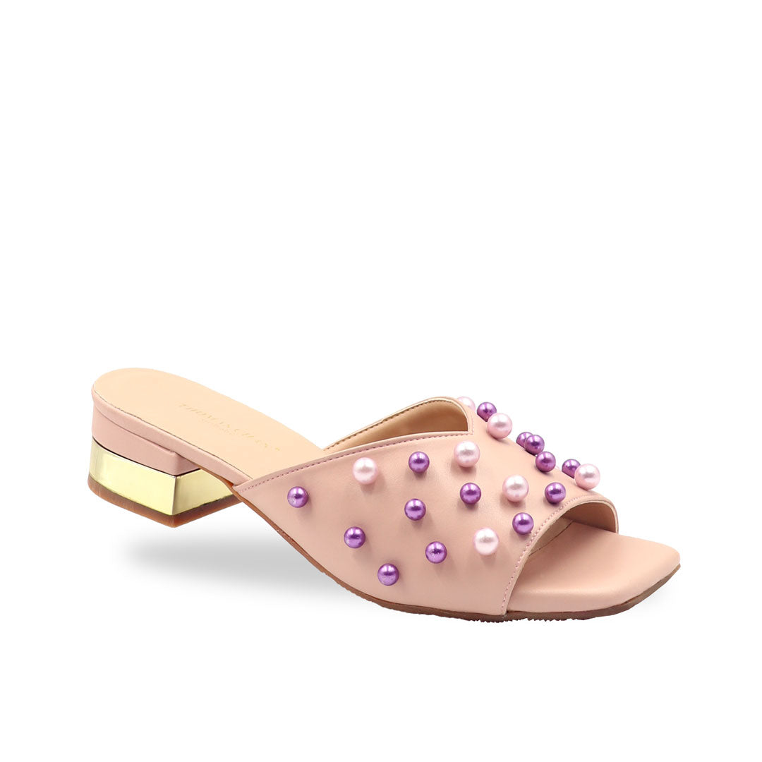 Pearly Pearl Low Heeled Sandals [Black/Pink] [ODD SIZES LEFT]