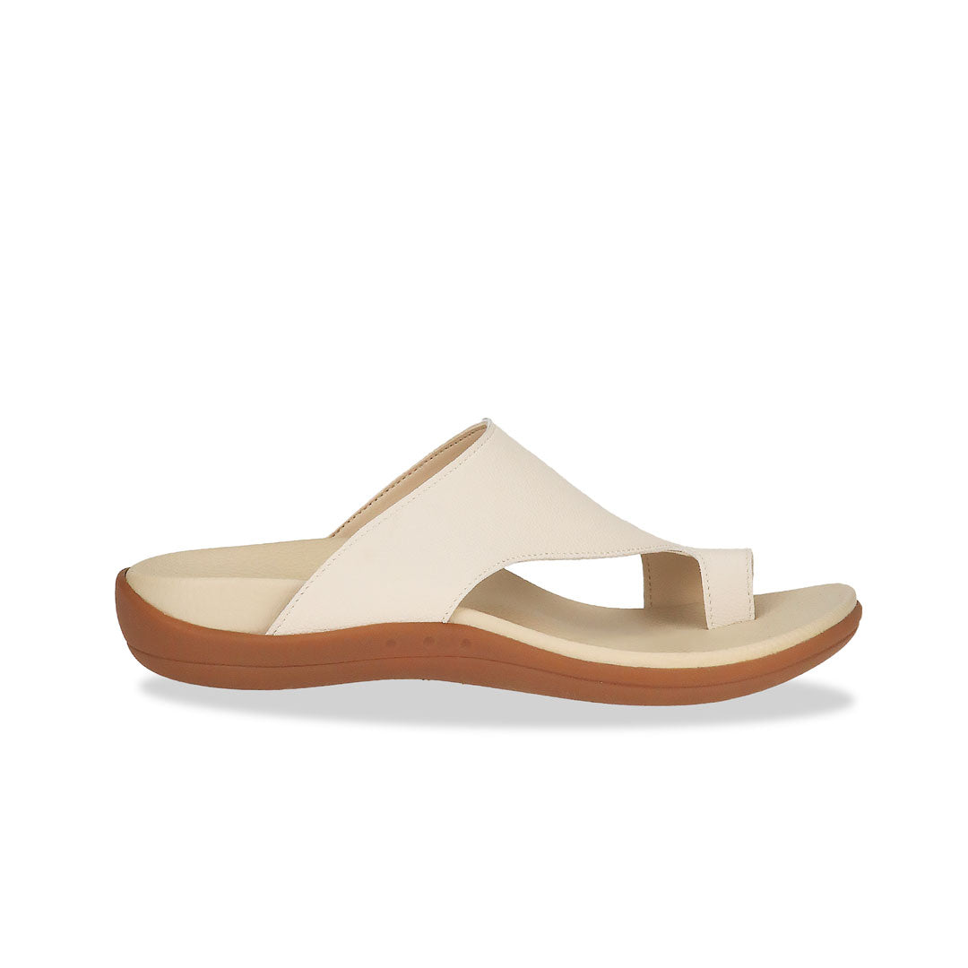 Side view of Thomas Chan's Simple Toe Strap Flat Sandals in ivory, displaying an elegant design with an arch-support footbed.