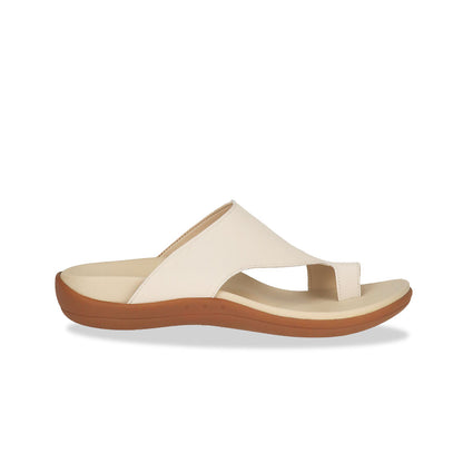 Side view of Thomas Chan's Simple Toe Strap Flat Sandals in ivory, displaying an elegant design with an arch-support footbed.