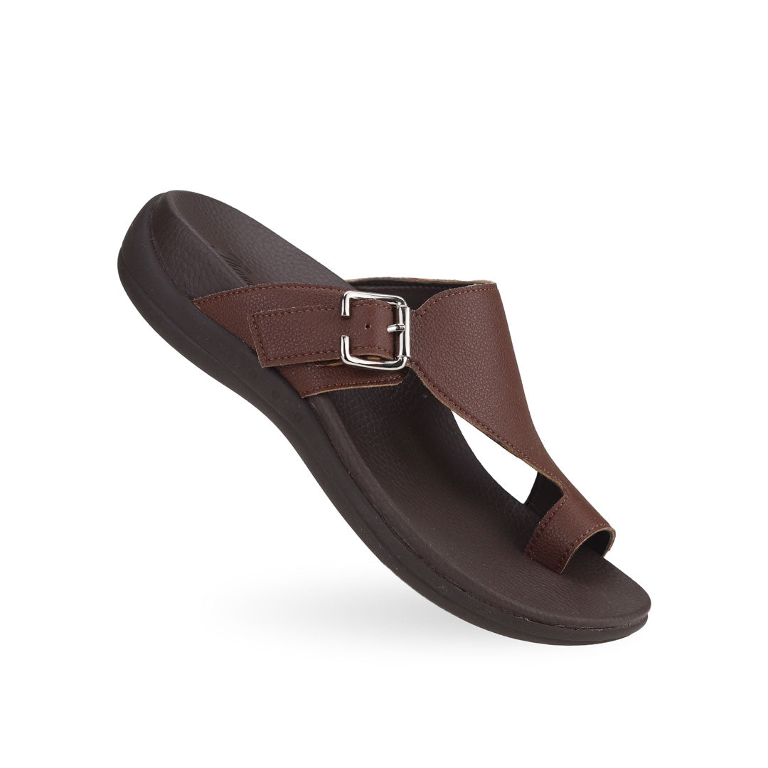 Diagonal view of Thomas Chan Toe-strap Flats Sandals in dark brown, featuring soft arch support insoles, allowing you to walk with ease. to walk with ease.