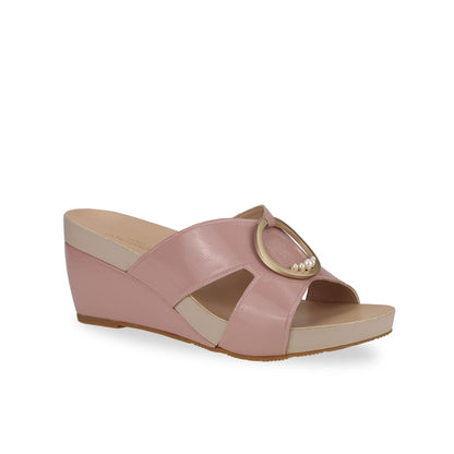 Diagonal view of elegant Thomas Chan Minimalist Decor Orthotic Wedge Sandals in pink, suitable for daily wear.