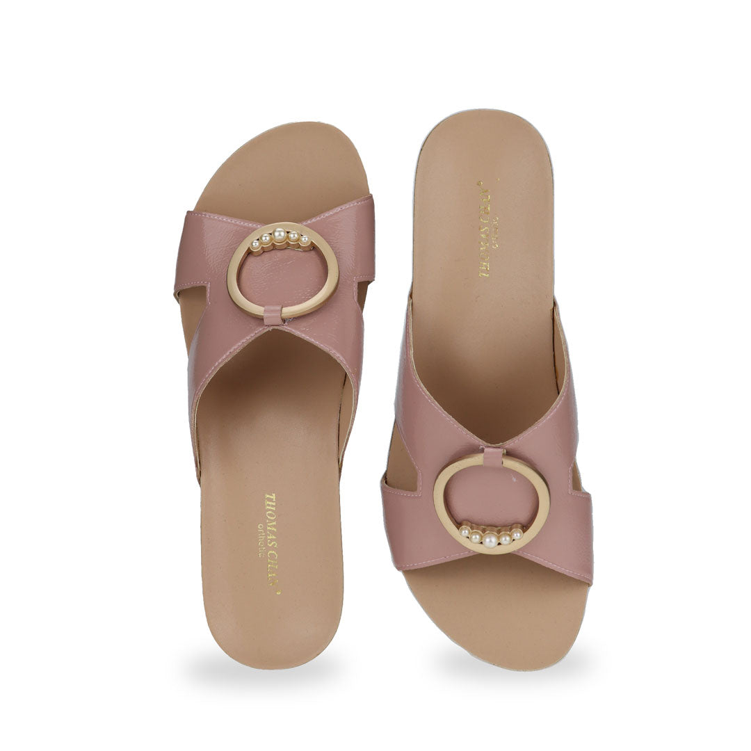 Front view of elegant Thomas Chan Minimalist Decor Orthotic Wedge Sandals in pink, suitable for daily wear.