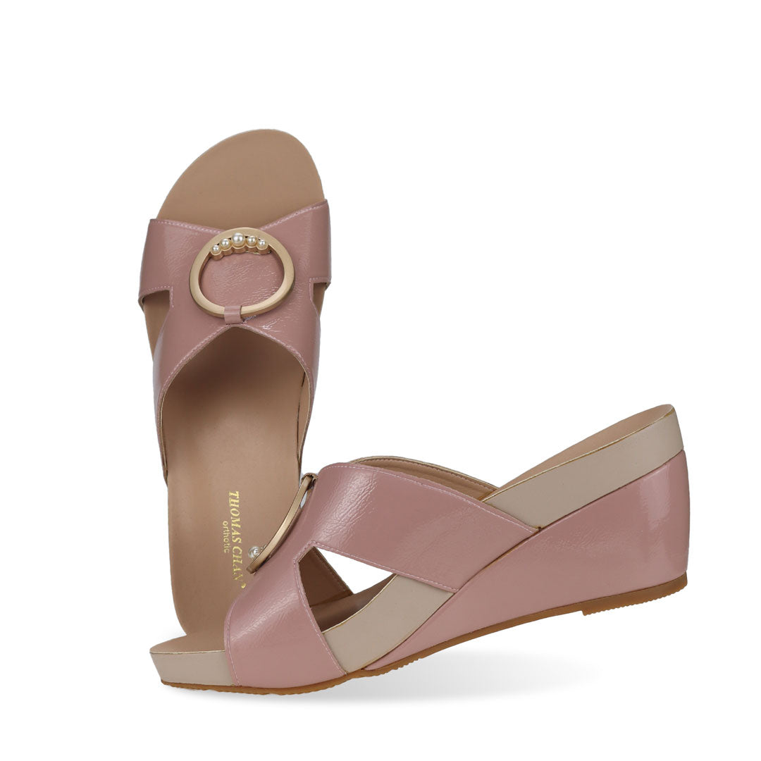 Full view of elegant Thomas Chan Minimalist Decor Orthotic Wedge Sandals in pink, suitable for daily wear.