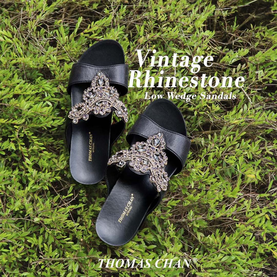 Vintage Rhinestone Low Wedge Sandals