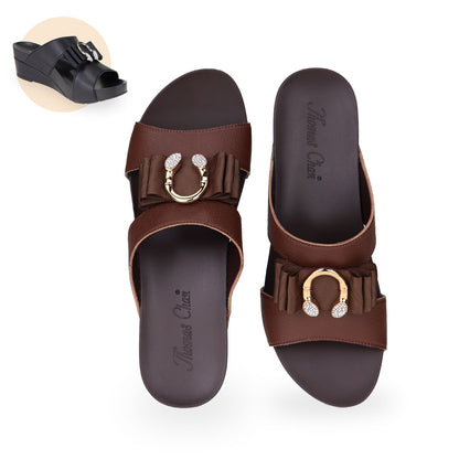 Thomas Chan 'Put-On A Smile' Sandals with easy slide-on feature and low heels, available in brown and black colors.