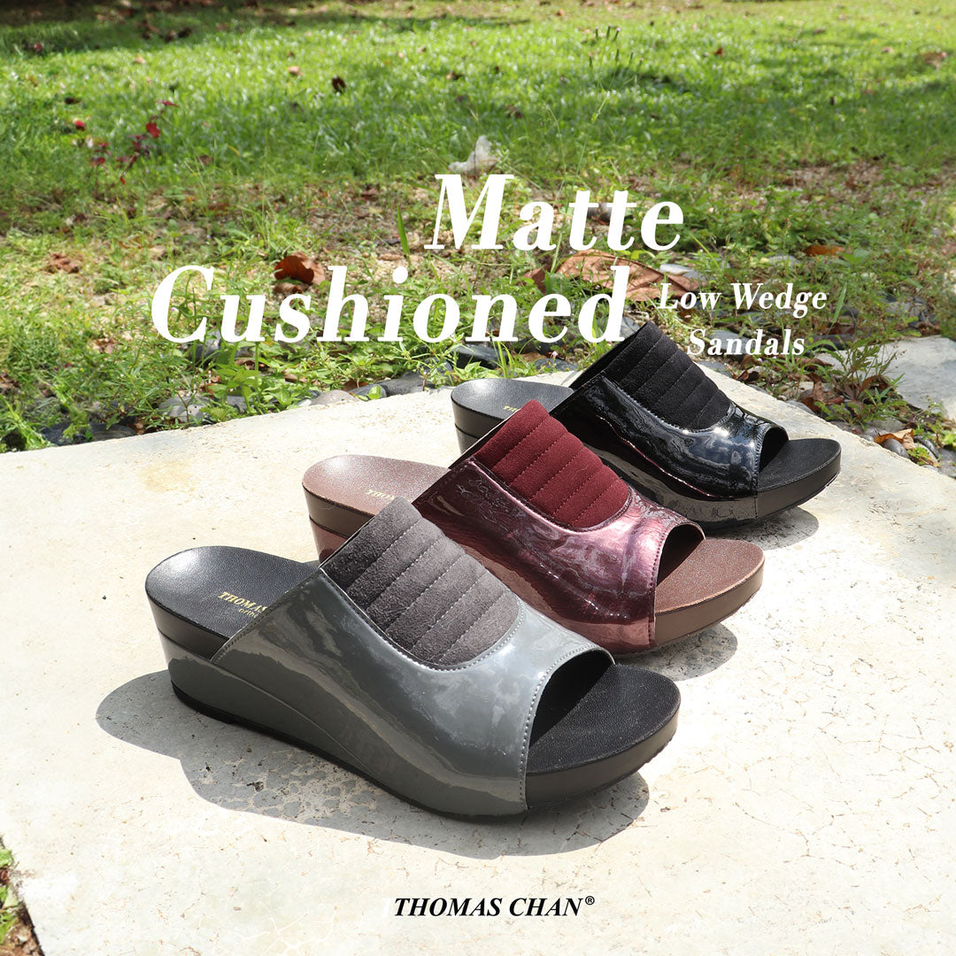 [NEW] Matte Cushioned Low Wedge Sandals 2" inch [Arch-legance Series]