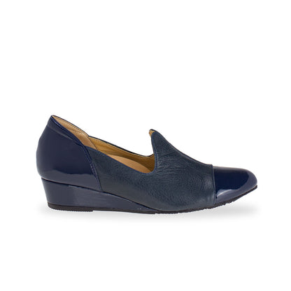 side view of Thomas Chan cobalt blue colour extra comfortable ladies formal loafers patent ox leather shoes