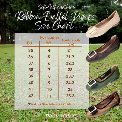 Soft Calf Leather Ribbon Ballet Pumps 1"inch [Cozy Wear Series]