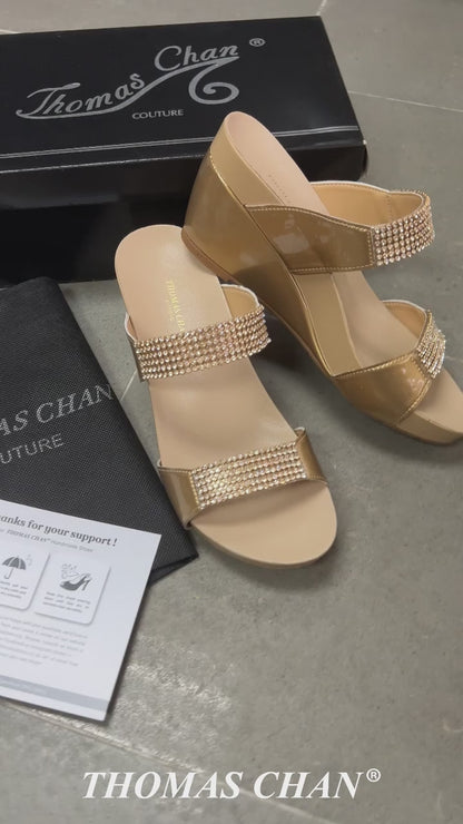 Multi-Row Diamond Wedge Sandals