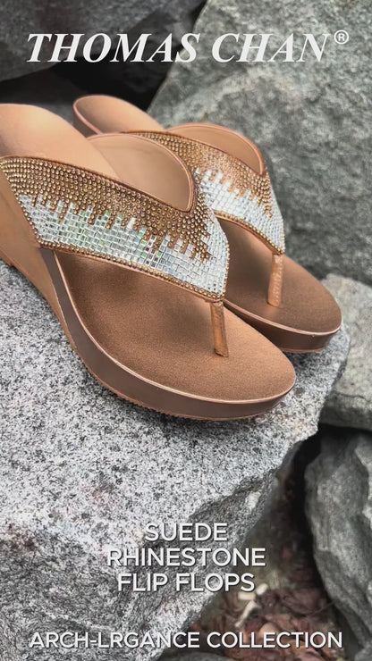 [NEW COLOUR!] Suede Rhinestone Wedge Flip Flops