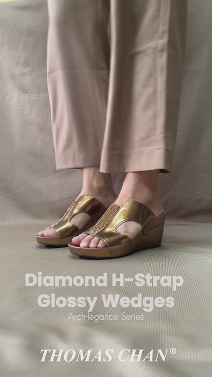 Diamond H-Strap Glossy Wedges 3" inch [Arch-legance Series][ODD SIZES LEFT]