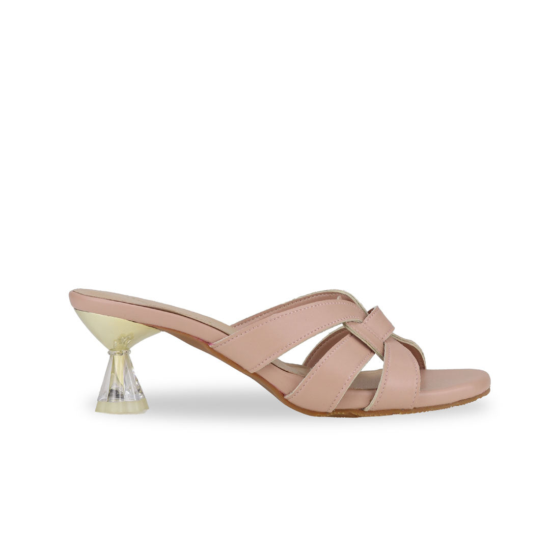 Side view of Triple Strap Cutout Sandal Low Heel Pumps in pink by Thomas Chan