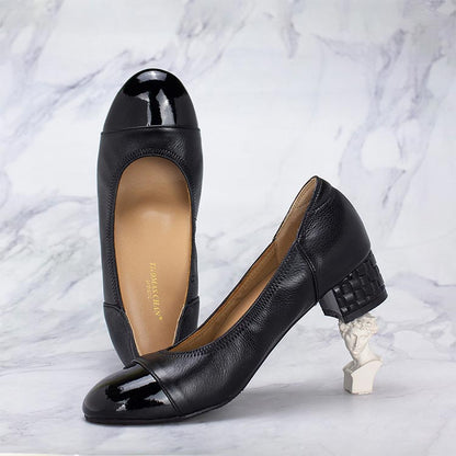 comfortable formal black ox leather ladies court shoes by Thomas Chan with built-in orthopedic insoles