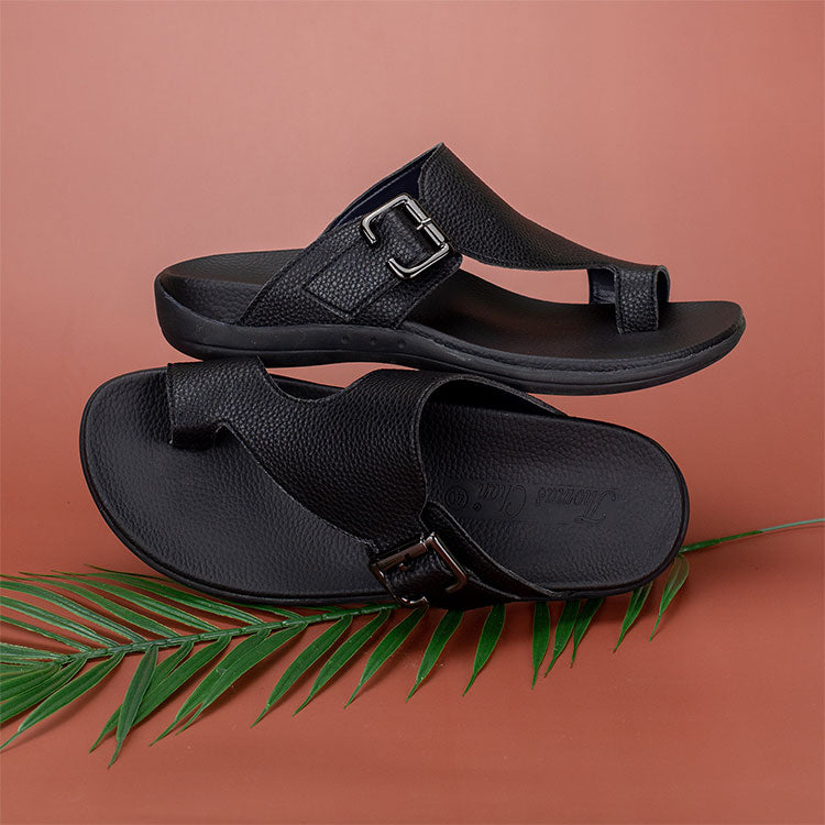 black colour men flip flop sandals with comfortable toe loop design and arch support footbed by Thomas Chan