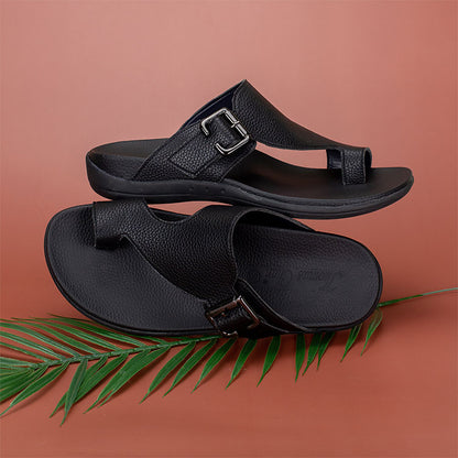 black colour men flip flop sandals with comfortable toe loop design and arch support footbed by Thomas Chan